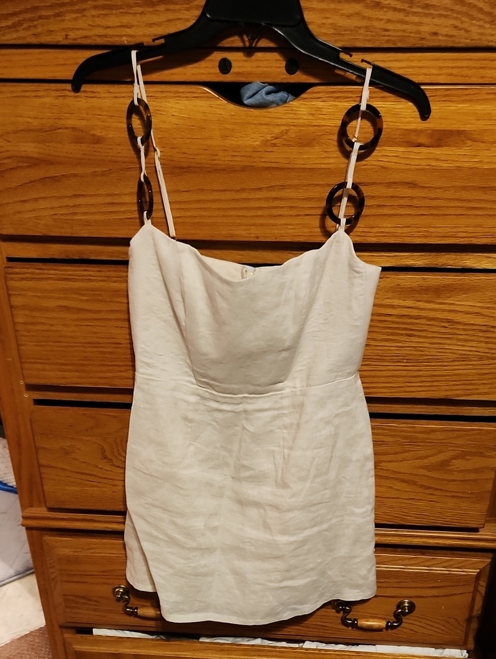 Rumer Women's Cream Linen  Mini Dress with Decorative Ring Straps